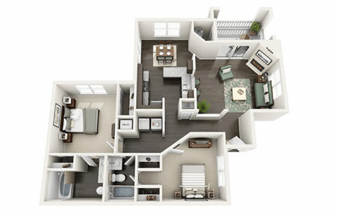 Floor plan for 2 beds, 2 baths, 1080 sqft